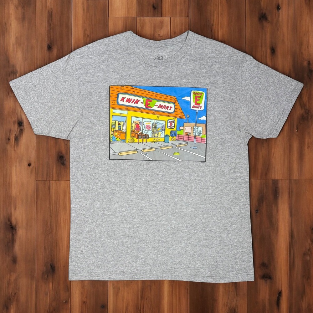 The Simpsons Kwik E Mart Graphic‎ Print T-Shirt Adult Large Gray Store Front Tee